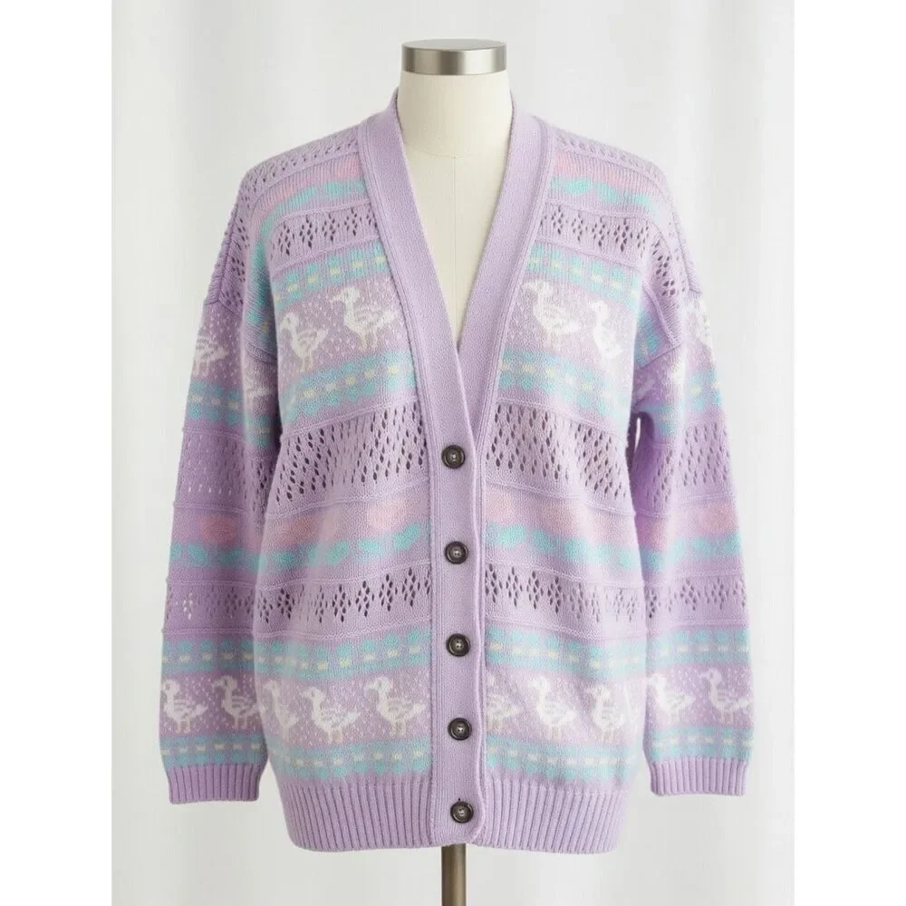 Vintage Pink Cardigan Sweater Neddles Button Down Goose Pastel